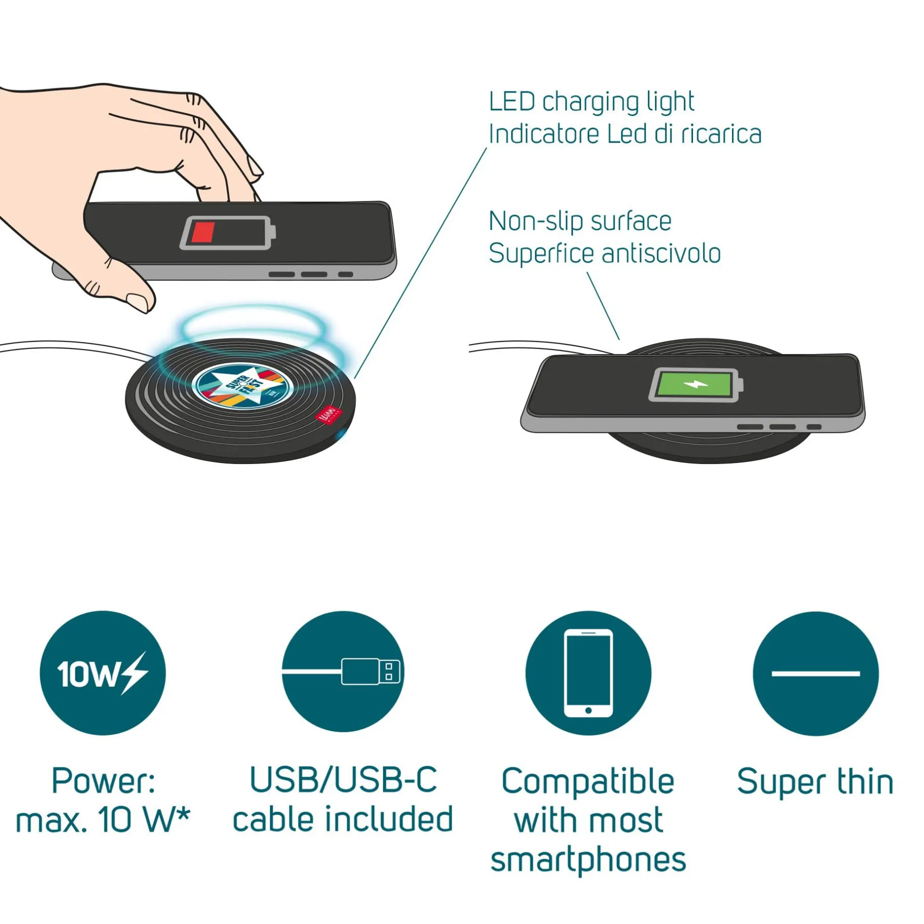 Legami Power-Banks Und Ladegeräte*Kabellose Ladestation für Smartphone - Super Fast