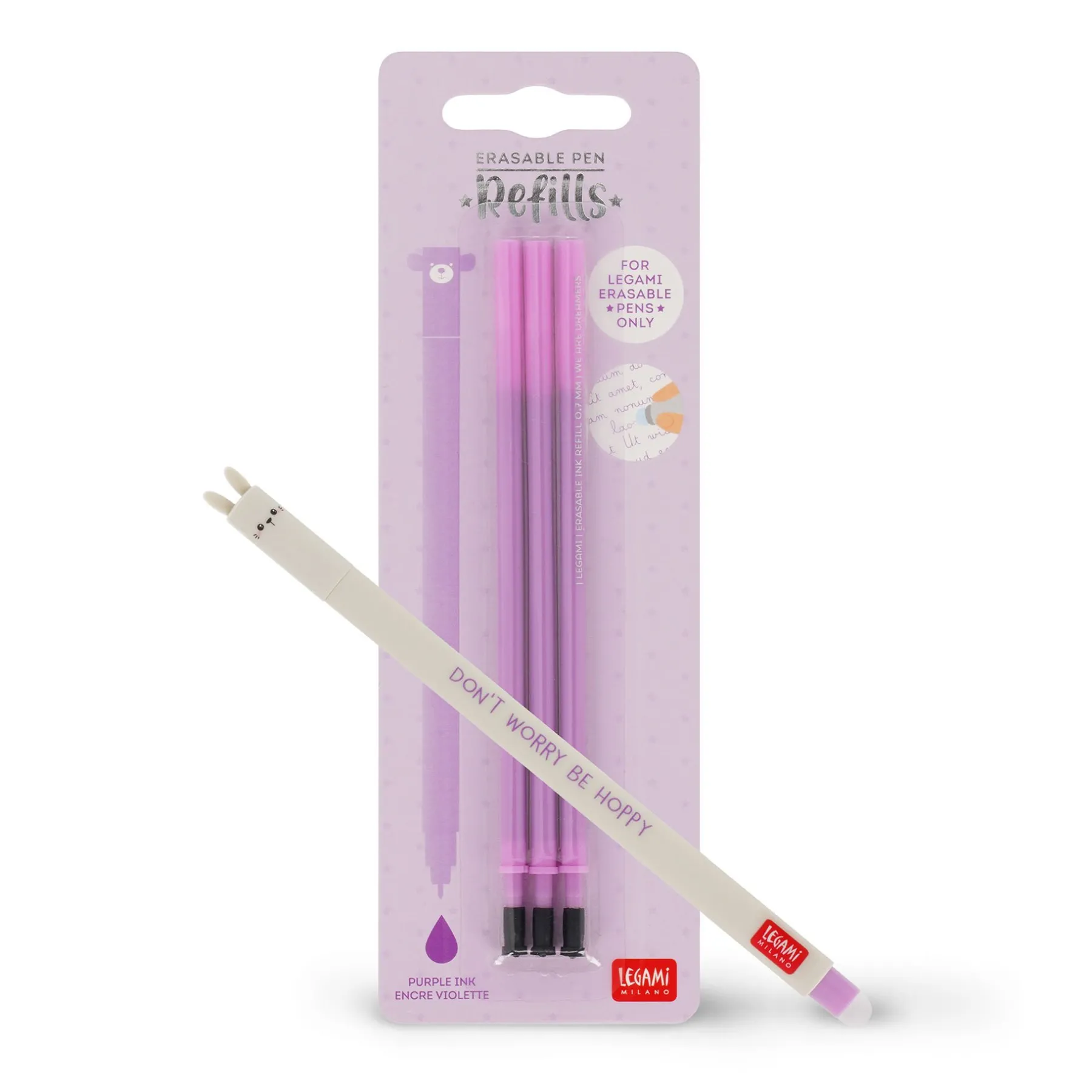 Legami Erasables Stifte Nachfüllminen|Löschbare Stifte*Set Löschbarer Stift Bunny mit violetter Ersatzmine